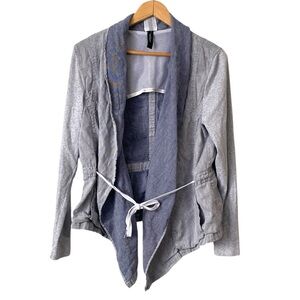 Marc Cain linen blend Stylish Gray Open Front Cardigan with Belt size 5 or